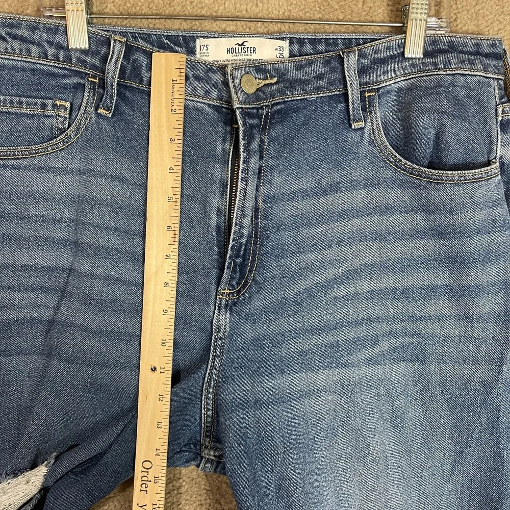 Hollister Vintage Straight Jeans Womens 33/25 Blue Curvy Ultra‎ High Rise Ripped - Picture 5 of 11